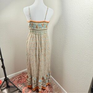 Bohemian Floral Maxi Dress with Orange and Blue Highlights